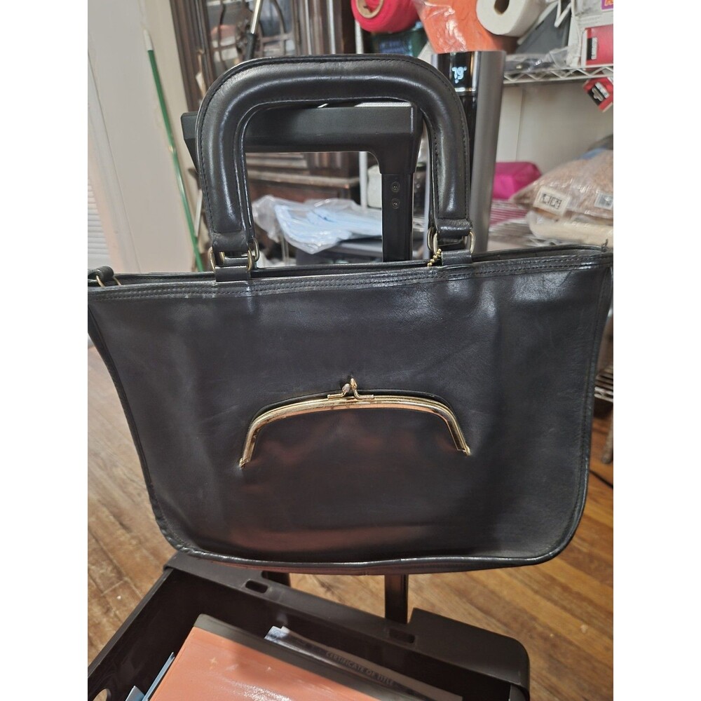 Vintage Coach Bonnie Cashin Tote Leather Bag Black Kiss Lock Watermelon 1970s